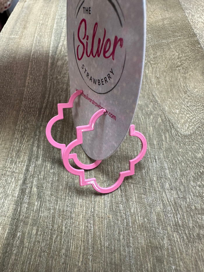 Adrienne Earrings- "Quatrefoil Hoop" Pink