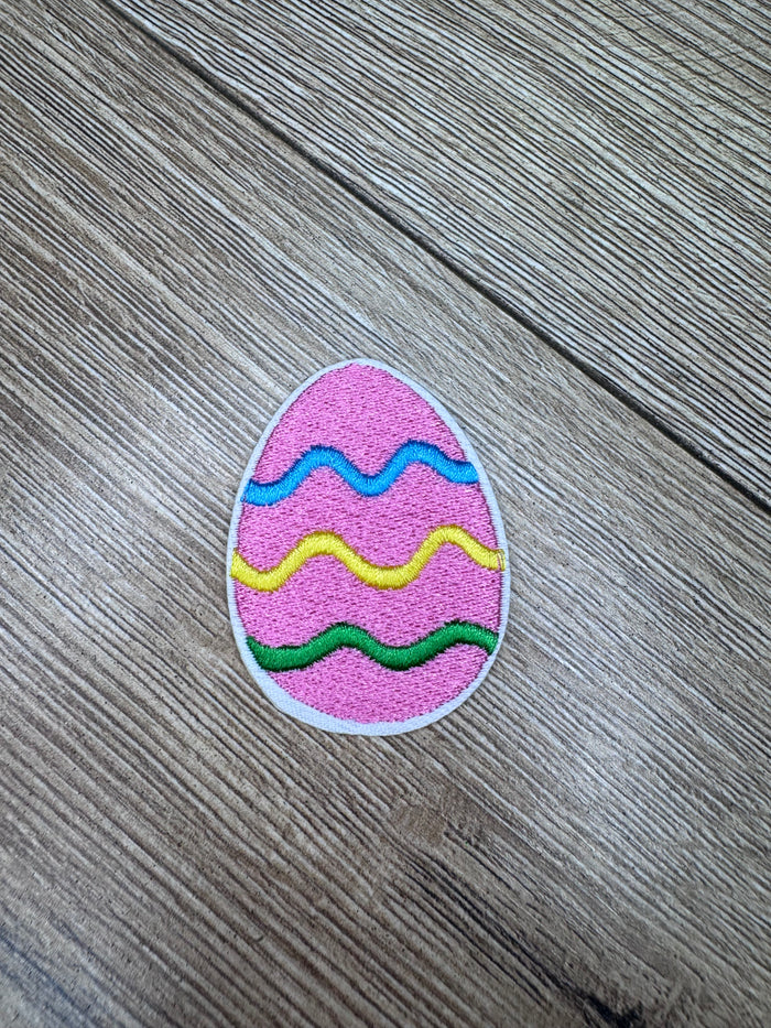 Hat Patches (Embroidered)- "Wavy Lined Easter Egg; Pink" (1.5X2)