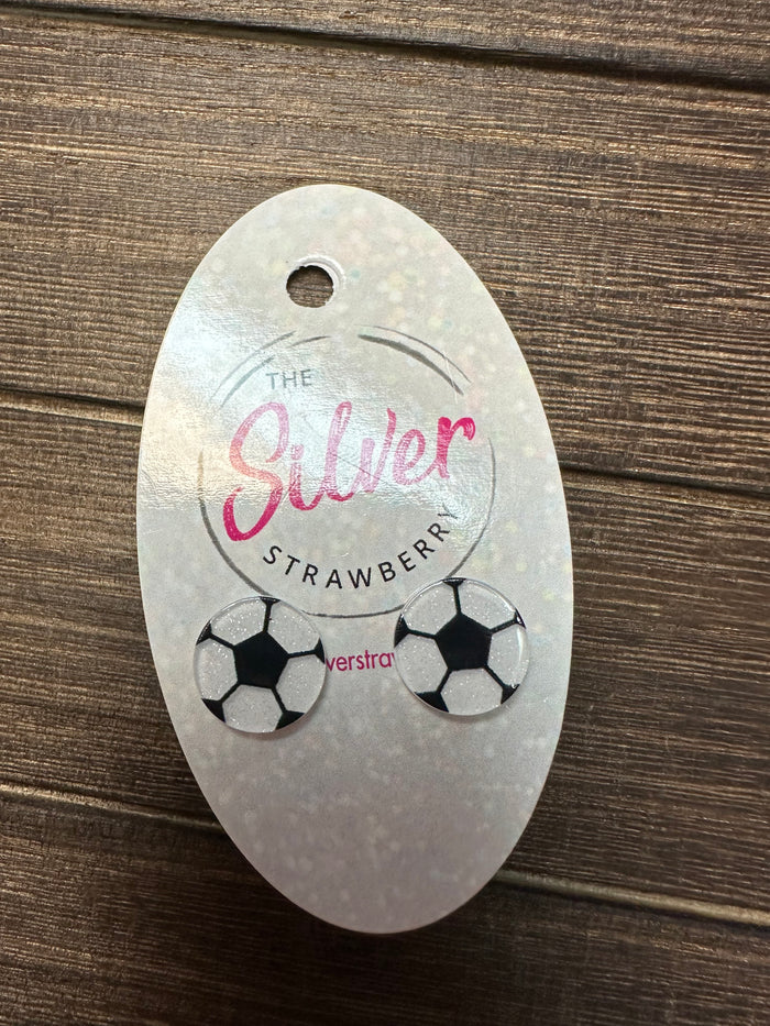 Dainty Acrylic Stud Earrings- "Soccer" Glitter