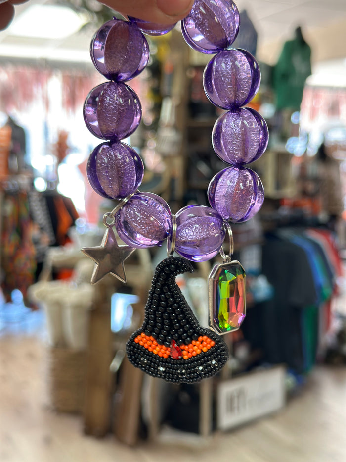 Dawson Bracelets- "Black Witches Hat" Purple Crushed Beads