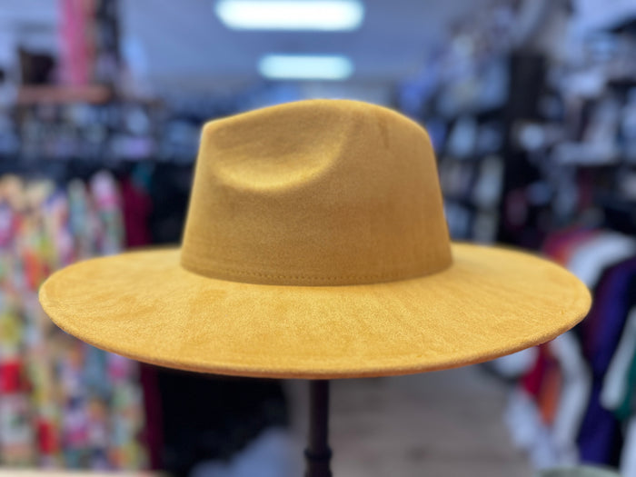 Suede (Wide Brim) Fedora- Mustard