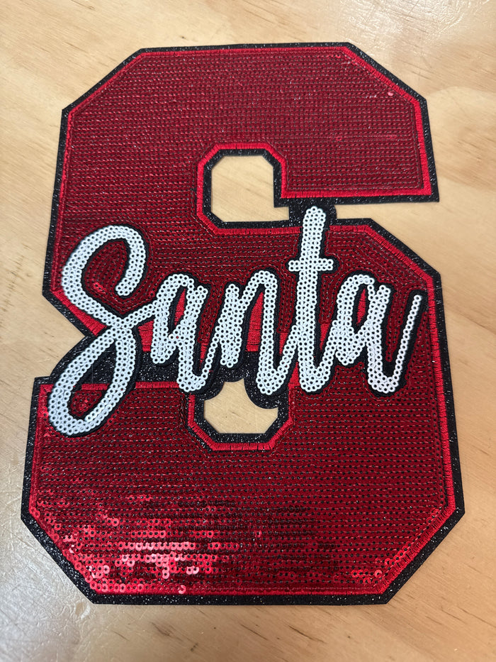 Shirt Patches (Sequins)- "S; Santa" Red & White (7X10)