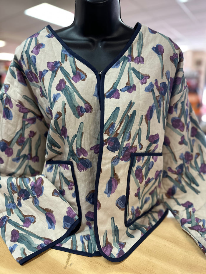 "Ecru Floral" Open Front Jacket