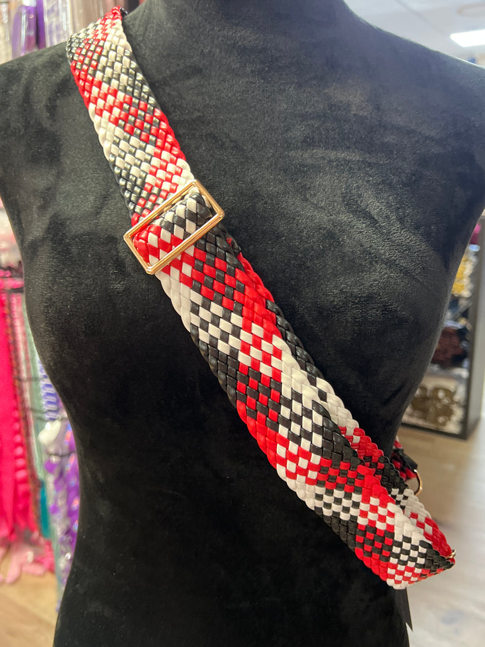 Barbara Purse Strap- "Black,Red & White Woven"