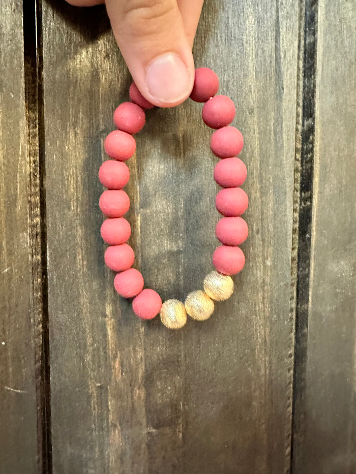 Ruby Bracelet- "Maroon & Gold" Maroon Beaded