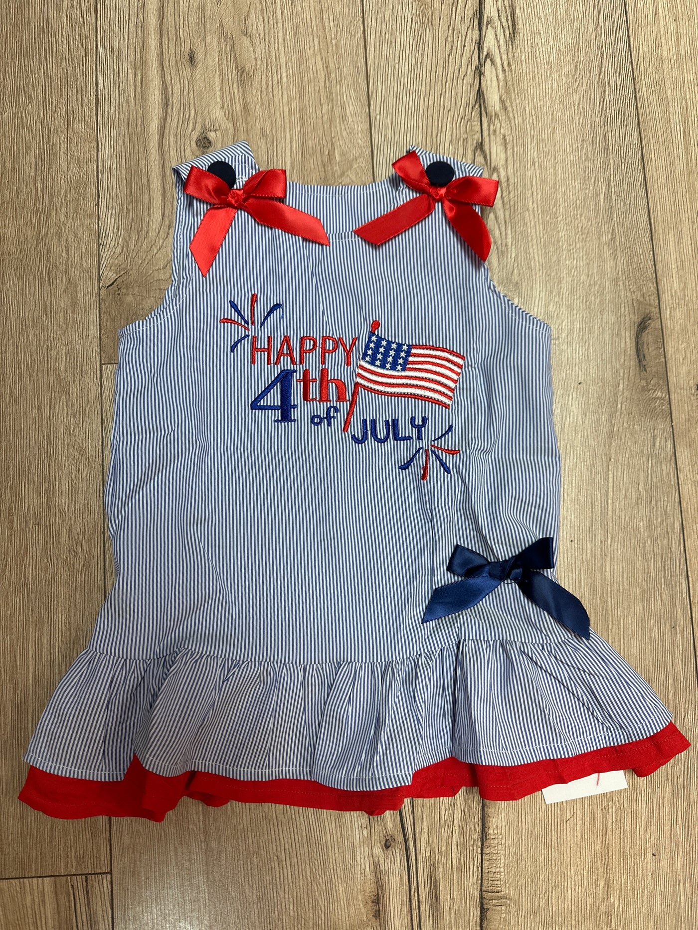 fourth of july infant dress Girls 4th Dress, Patriotic Girls Dress, Red White and Blue Pageant Dress, July 4th Tutu also has white felt stars adorned on the tutu Blue Pin Striped Happy 4th