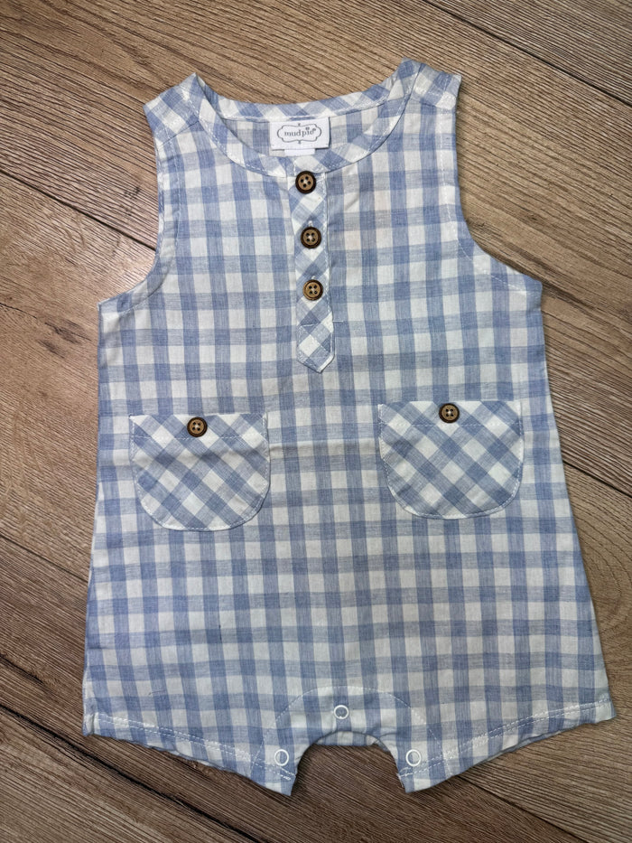 "Blue Gingham" Shortall Onesie