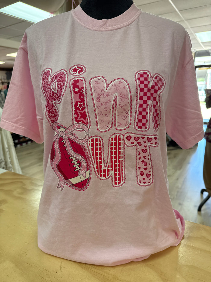 "Pink Out; Football Theme" Pink Tee