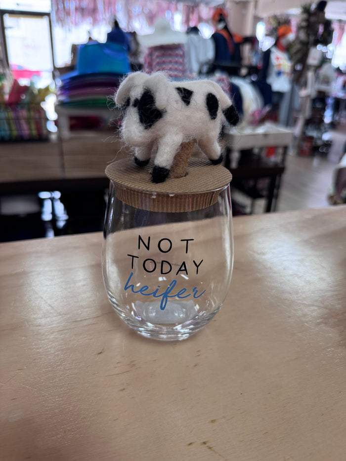 Wine Glass Topper Set- "Not Today Heifer" Cow