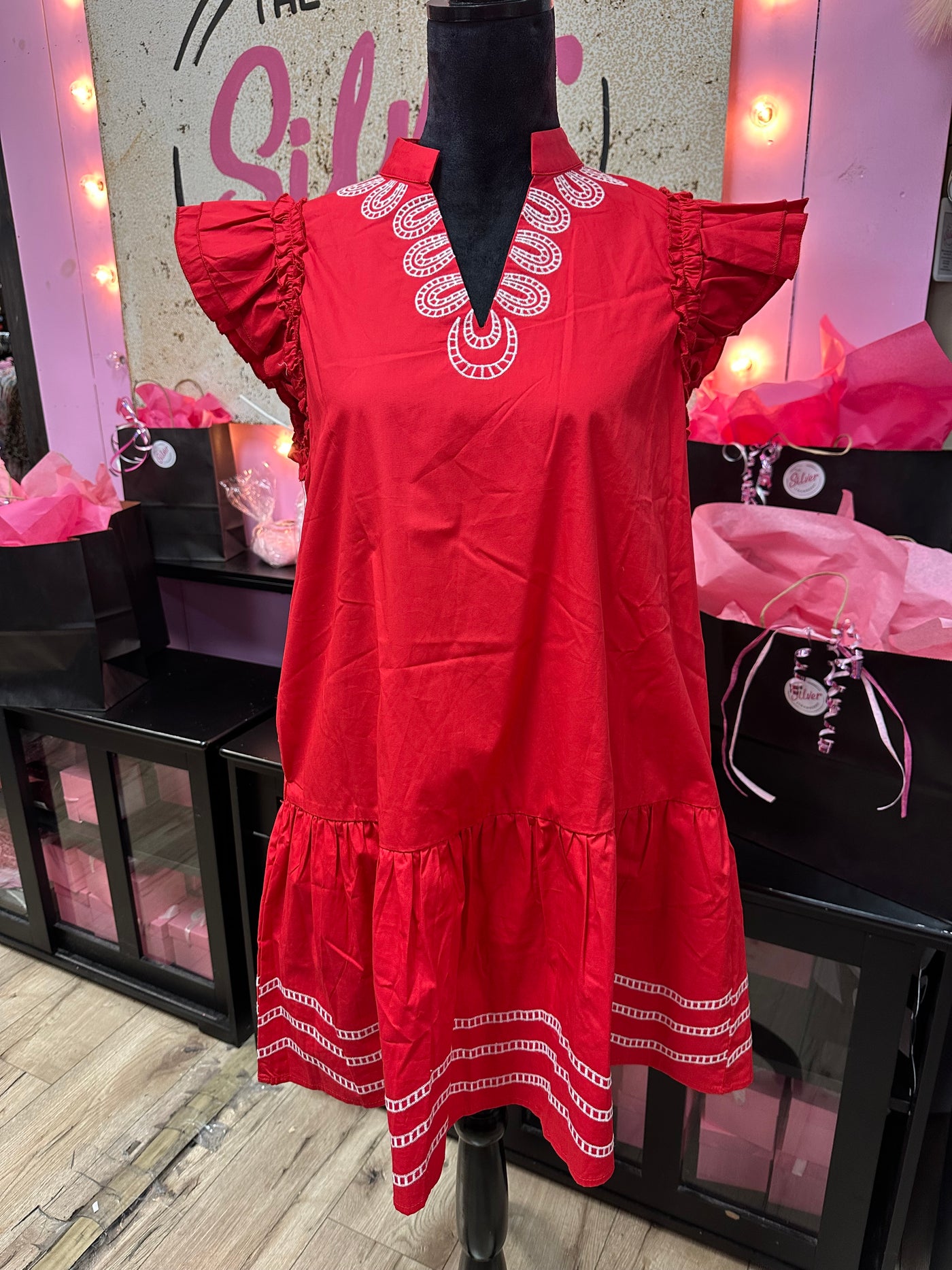 embroidered strawberry dress Scalloped Rio Dress w. Embroidery