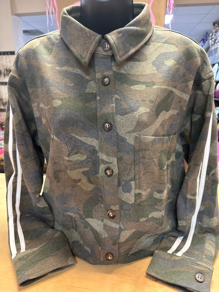 "Camo W/ White Stripes" Button Up Jacket Top