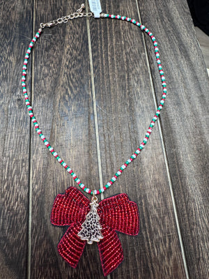 Charlie Necklaces- "Red Beaded Bow"