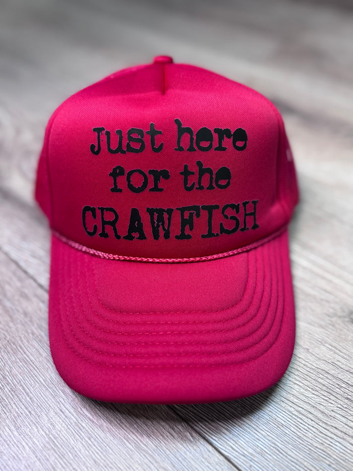 "Just Here For The Crawfish" Red Puffer Trucker Hat
