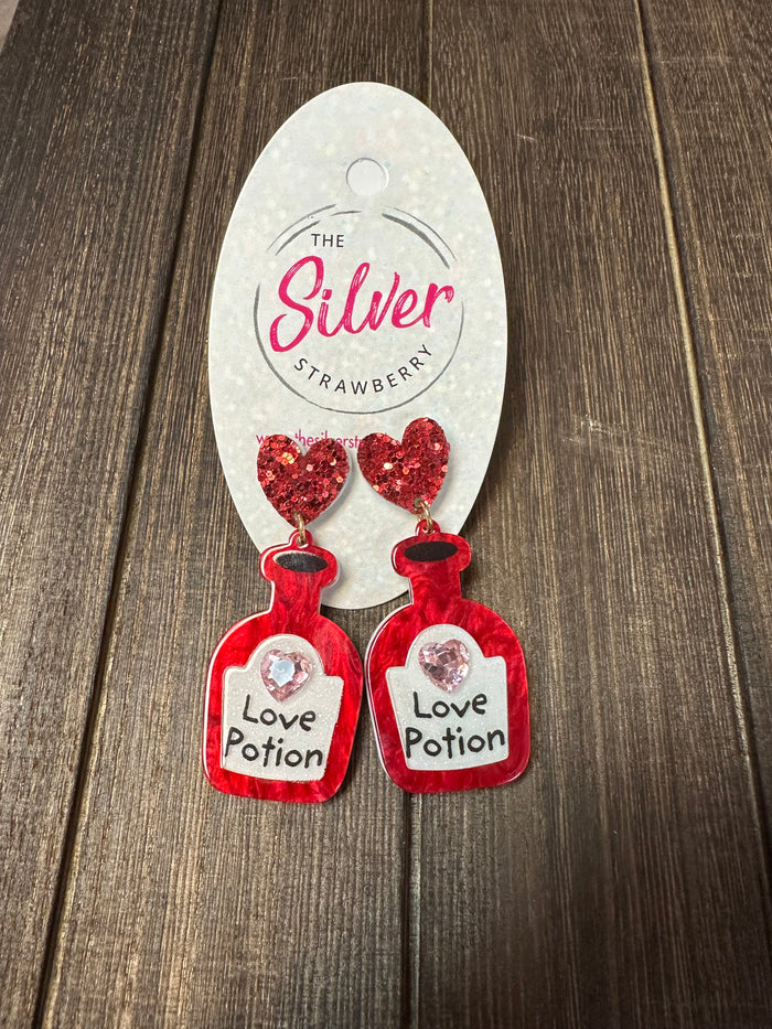 Glossy Acrylic Earrings- "Love Potion" Red