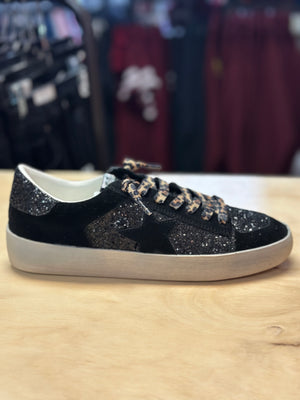 Candace Shoes- Black Glitter Stars & Leopard Shoelaces