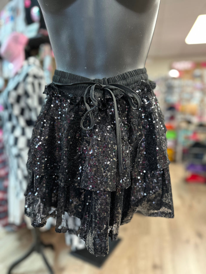 "Black Sequin Ruffled" Short Lining Skirt