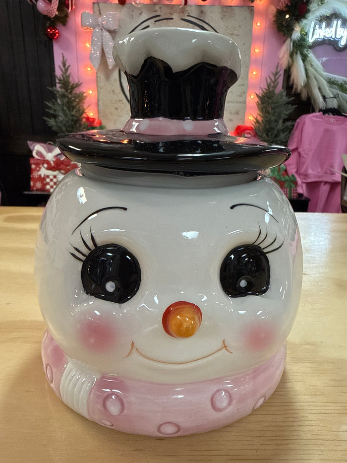 Christmas Dish- "Pink Snowman Head" Cookie Jar