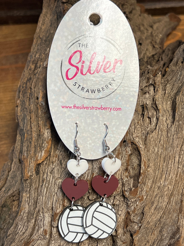 Jordan Earrings- "Volleyball" Maroon & White