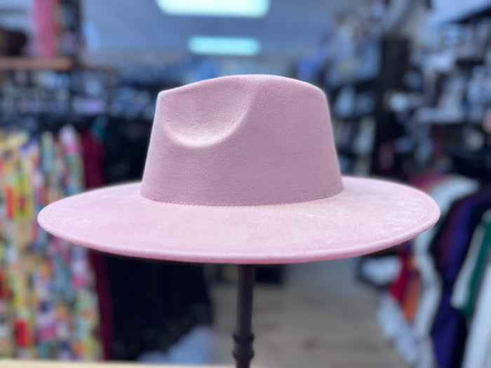 Suede (Wide Brim) Fedora- Light Pink