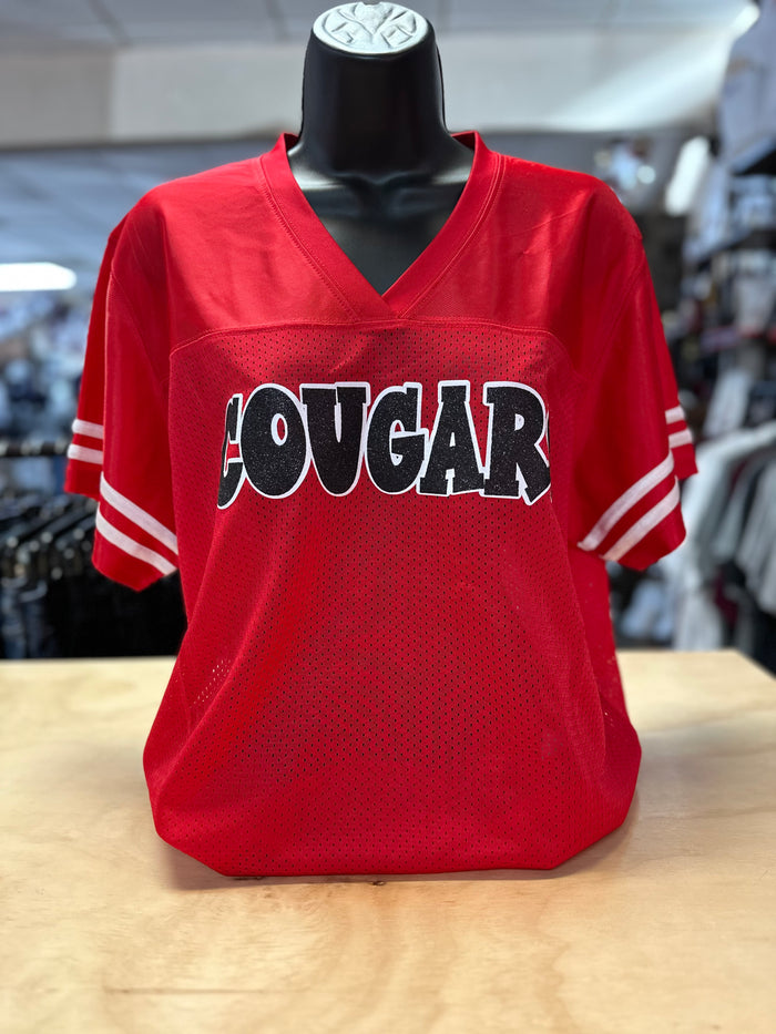 Cougars- Red Jersey "Cougars" Black & White Glitter