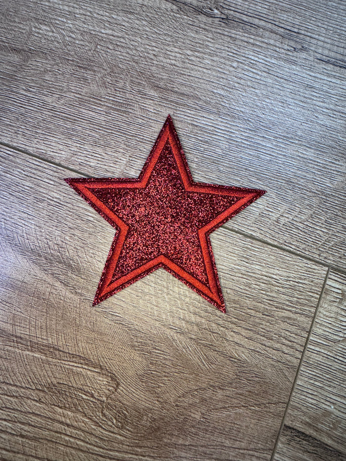 Hat Patches (Glitter)- "Embroidered & Glitter Star" Red (4X4)