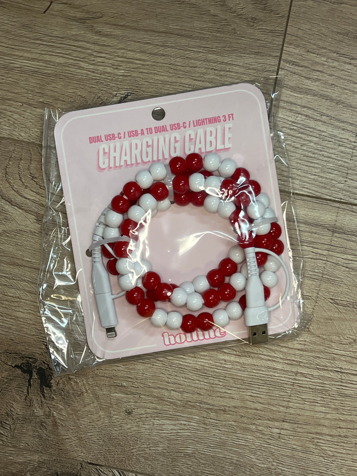 Phone Chargers- "Red & White" Beaded