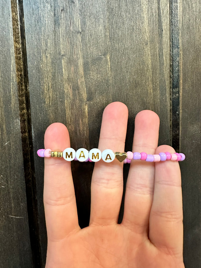 CiCi Bracelets- "Mama" Pink & Purple Beaded