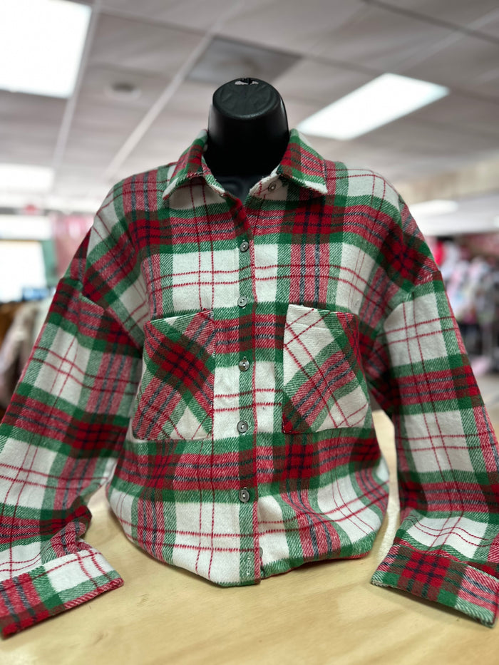 "Red & Green" Plaid Flannel Shacket