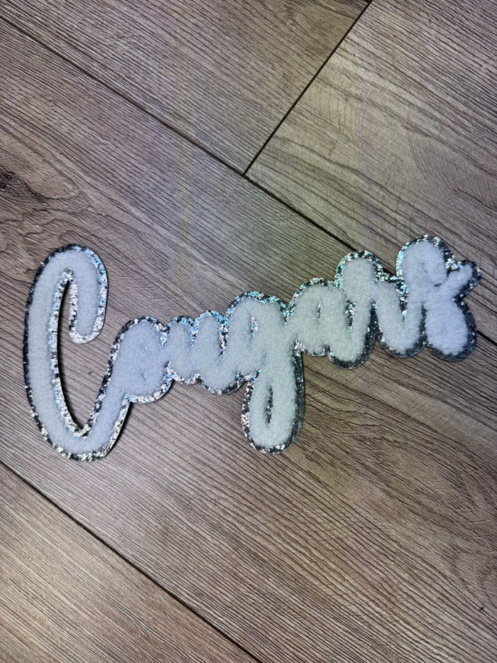 Shirt Patches (Chenille)- "Cougars; White" (9.5X4.5)