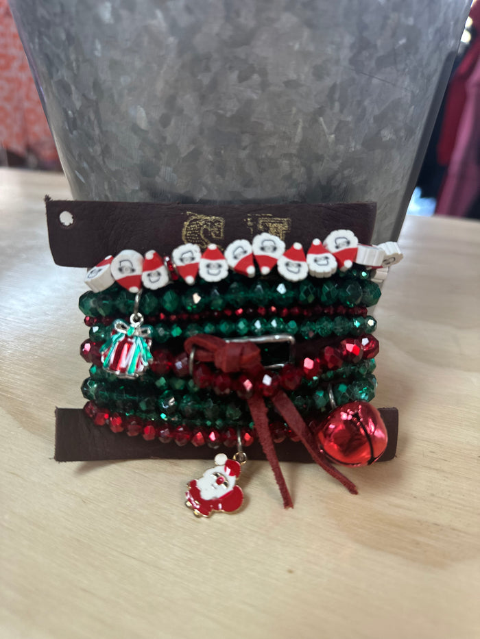 Shania Cluster Bracelet- "Red Stocking" Santa Beads