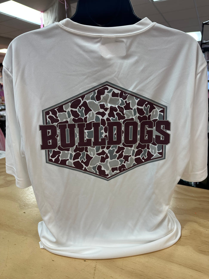 Bulldogs- "Bulldogs Camo Logo" Dri Fit White Tee