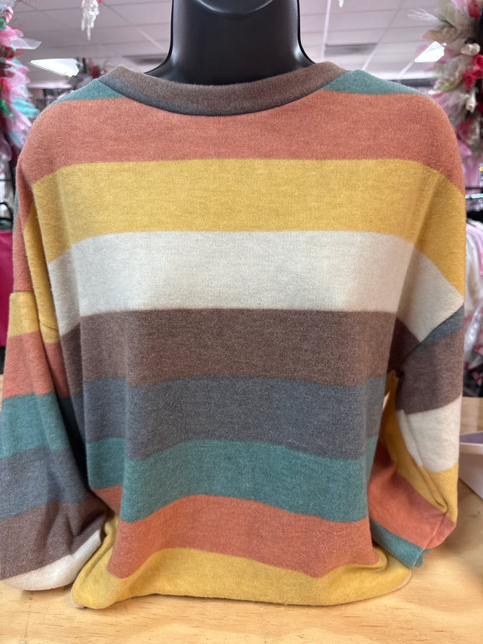 "Brown & Mustard Bubble Sleeve" Oversized Top