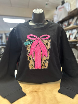 "Leopard & Pink Bow Present" Sequin Sweatshirt Jacket