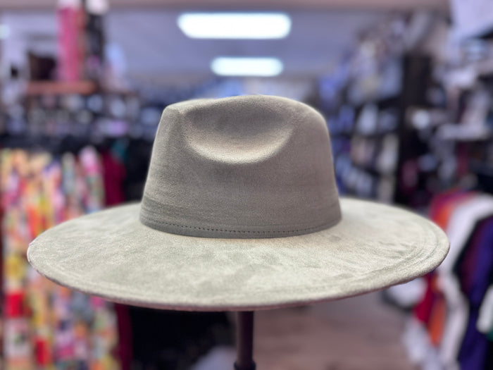 Suede (Wide Brim) Fedora- Sage Green