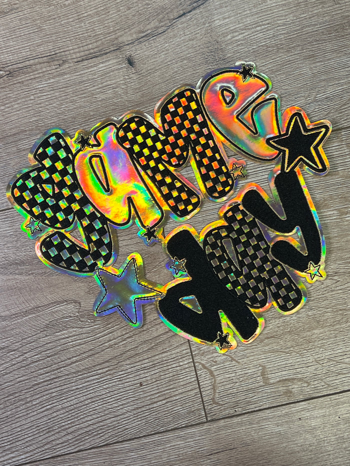 Shirt Patches (Holographic)- "Game Day & Stars; Gold" (9.5X9)