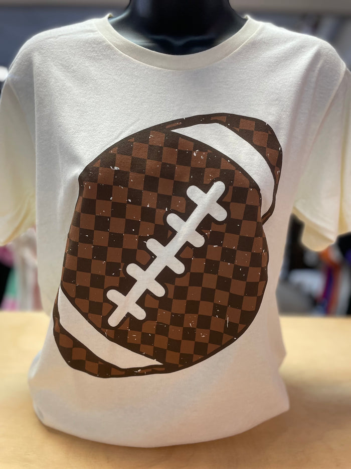 "Football; Two Tone Brown Gingham" Tee