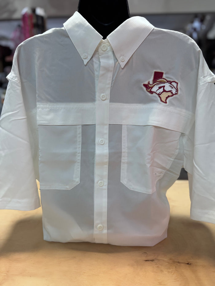 Mustangs- Men's "Mustangs Texas Logo" White Fishing Shirt