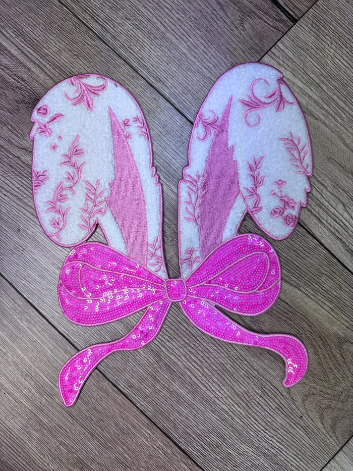 Shirt Patches (Chenille)- "Pink Floral Bunny Ears" (9X10.5)