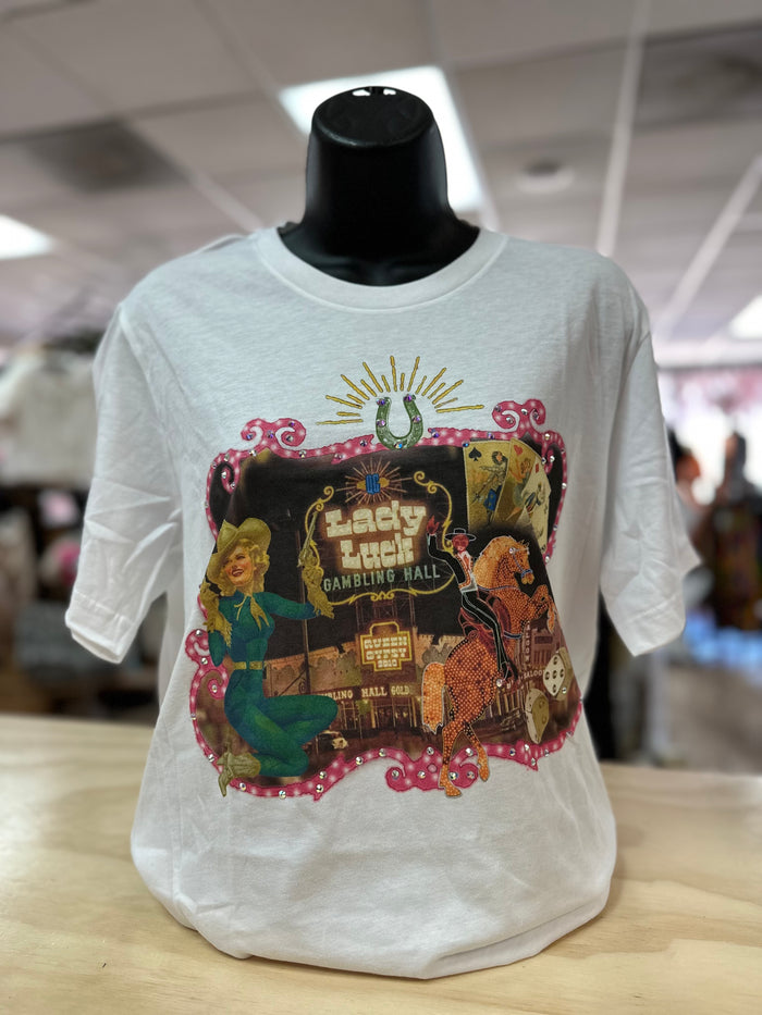 "Lady Luck Gambling Hall" Rhinestone Tee