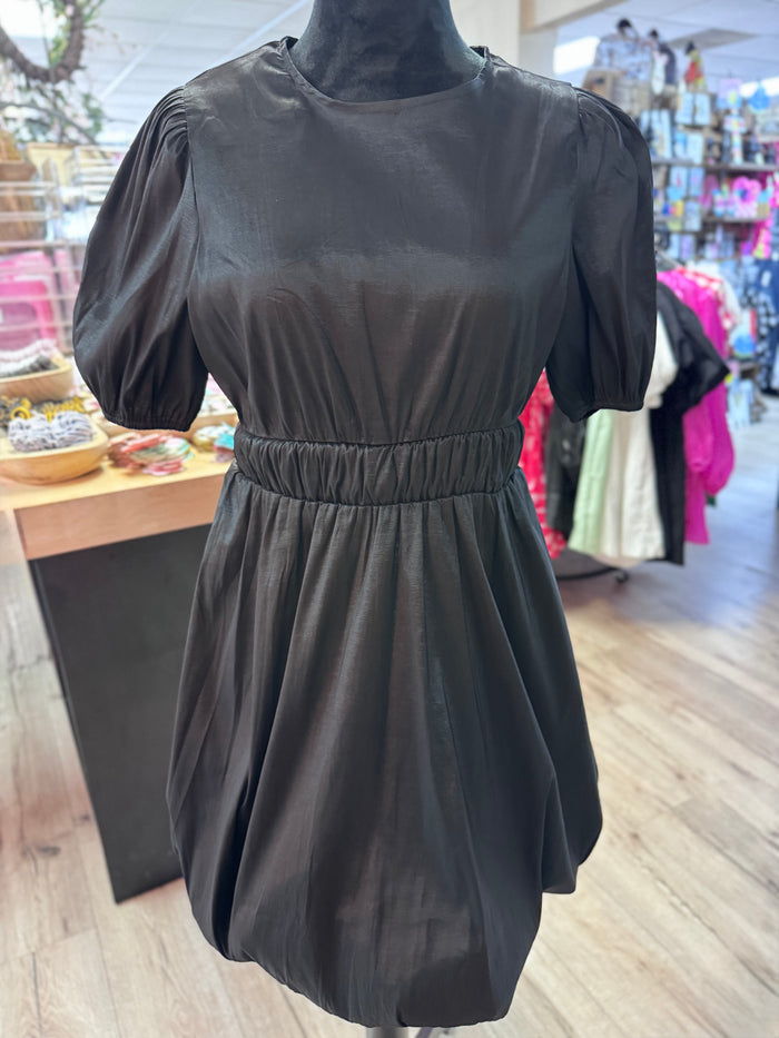 "Black Puffball Hem" Babydoll Dress