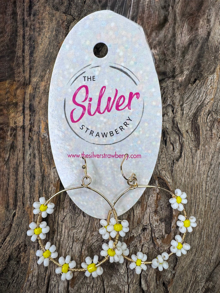 Emmott Earrings- White & Yellow "Flower Hoops"