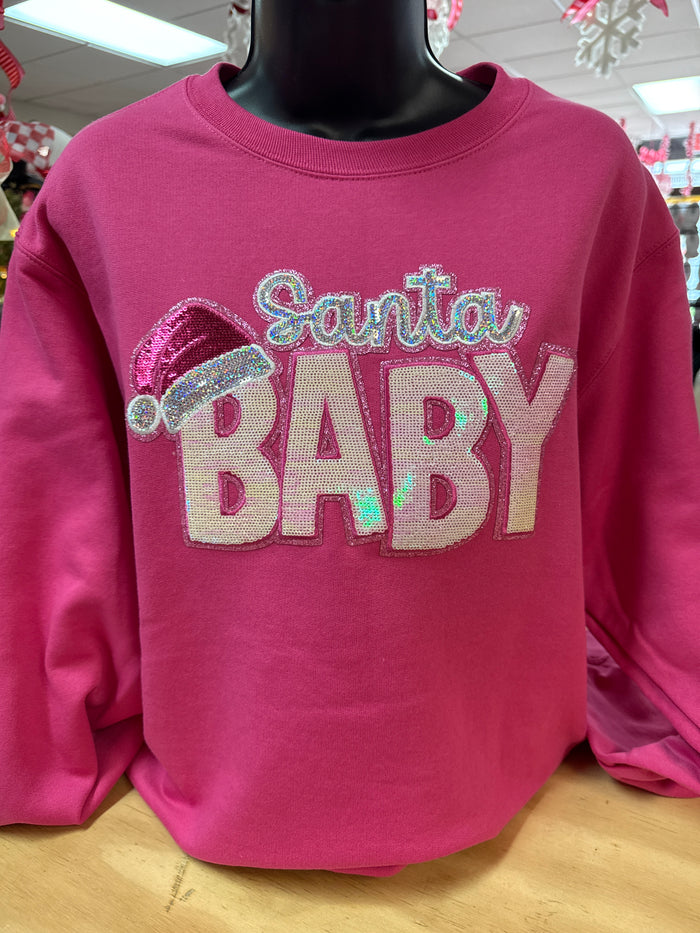 "Santa Baby Patch; Sequin" Fuchsia Sweatshirt Jacket
