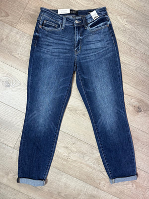 Judy Blue Mid Rise Jeans- Cuffed Core; Boyfriend (68R)