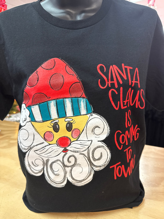 "Santa Claus Is Coming To Town" Black Tee