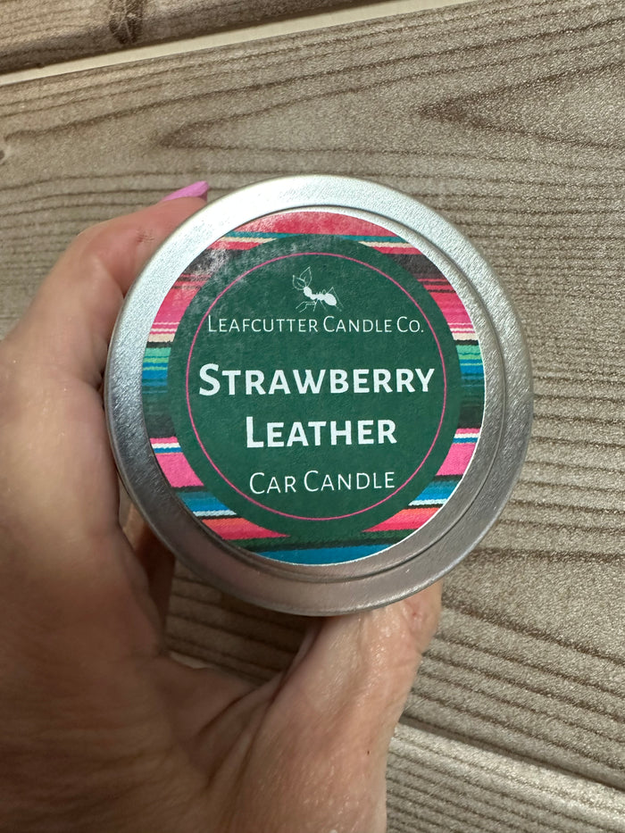 Car Tin Candle- Strawberry Leather