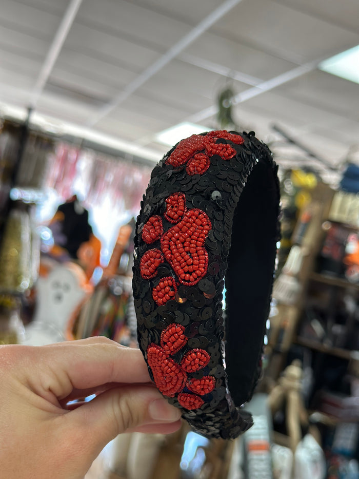 Sequins Beaded Headbands- "Paws" Red & Black