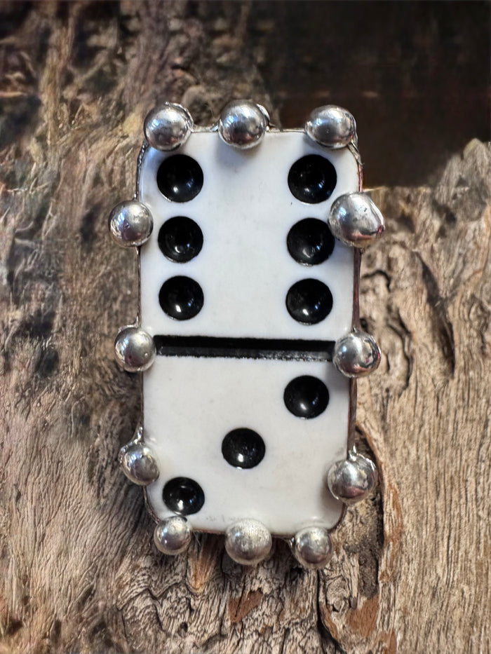 Jessica Rings- "6;3 White" Silver Beaded Domino