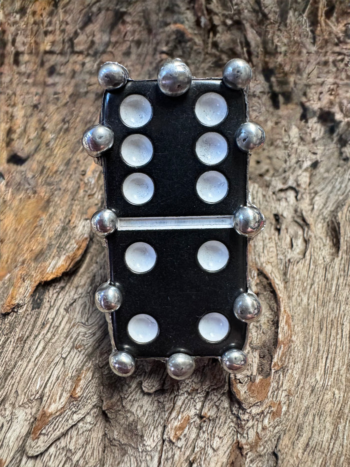 Jessica Rings- "6;4 Black" Silver Beaded Domino