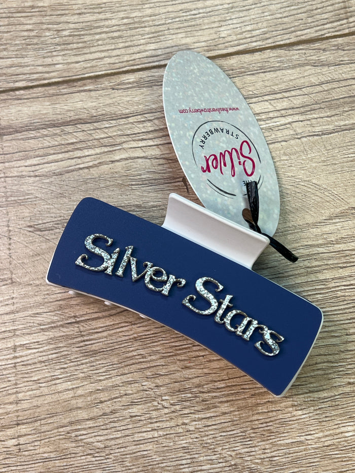 Spirit Hair Claw Clip- "Silver Stars" Navy