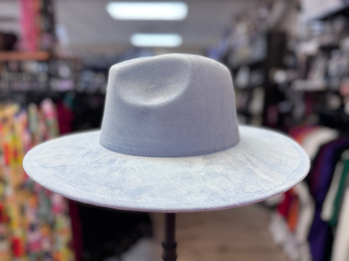 Suede (Wide Brim) Fedora- Sky Blue